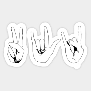 Peace, Love and Rock n' Roll sign language Sticker